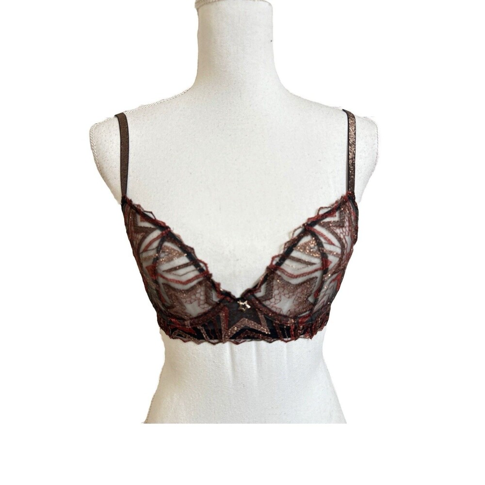 Savage X Fenty Women's 32C Shining Star Unlined Demi Bra Henna Red Starstruck